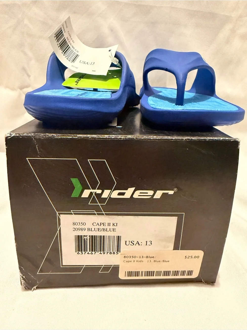 Rider Cape II KI Kids Flip Flops Size 13 Youth Blue/Blue NWT